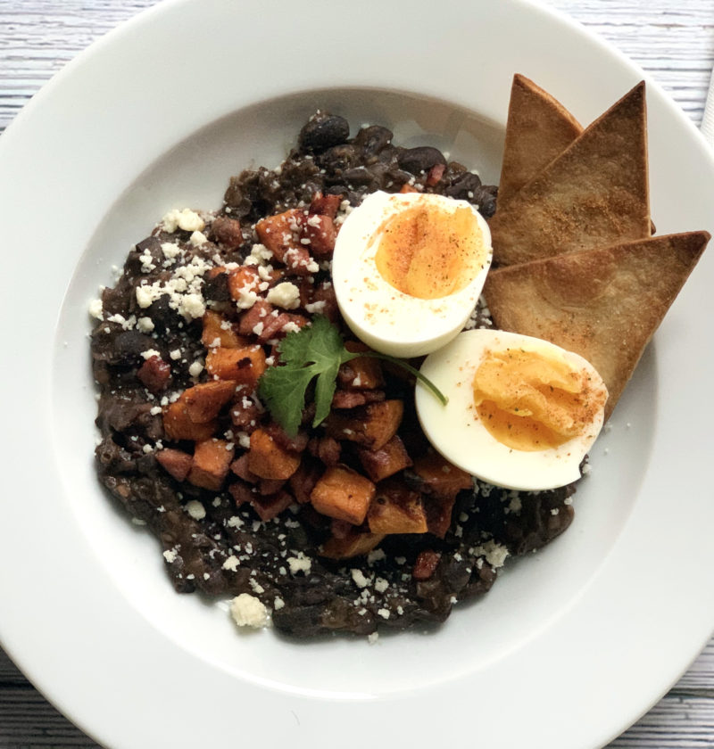 Re-fried beans and sweet potato hash